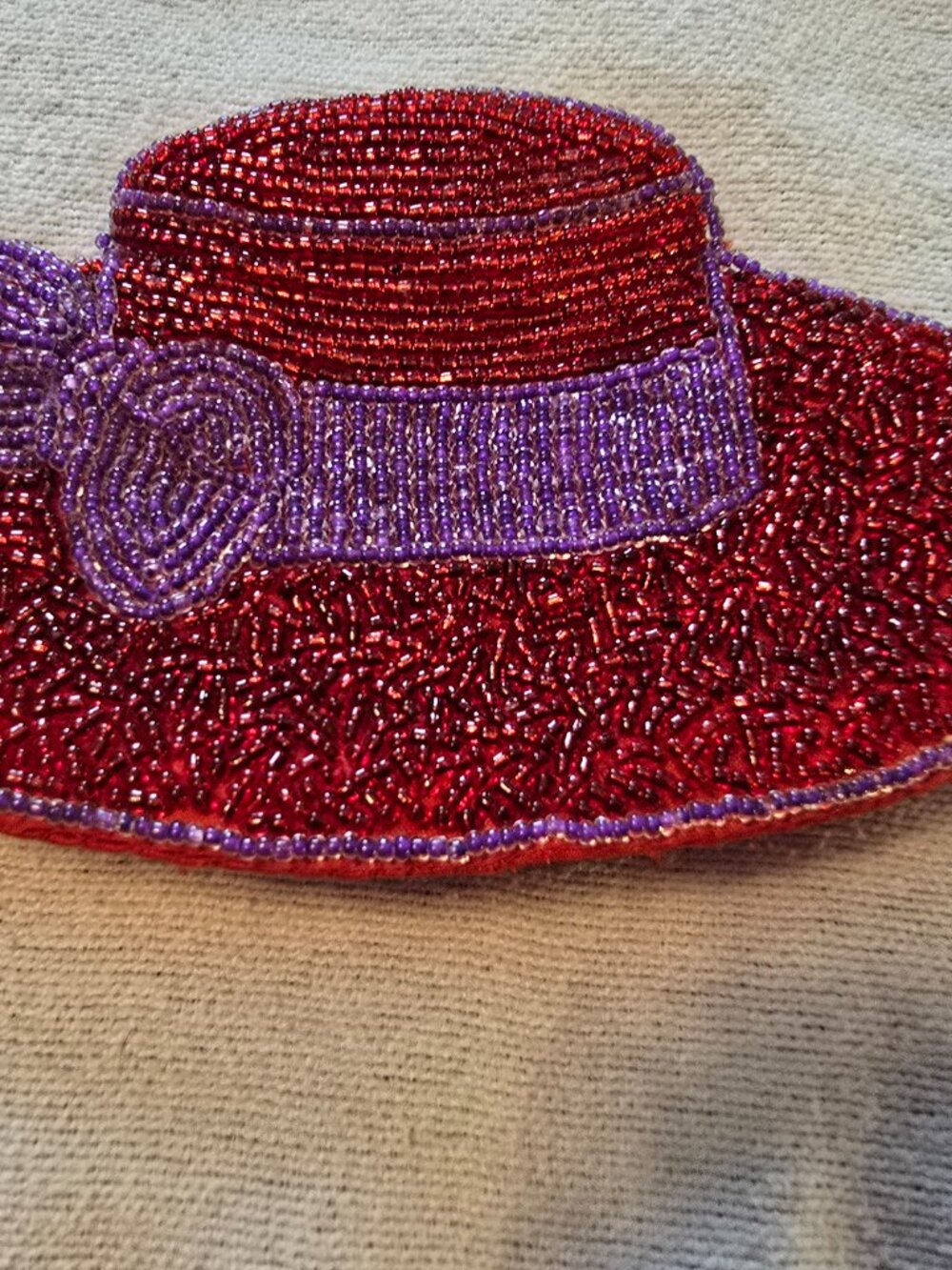 Vintage-Style Beaded Sun Hat Coin Purse - Red & Purple Red Hat Society Theme